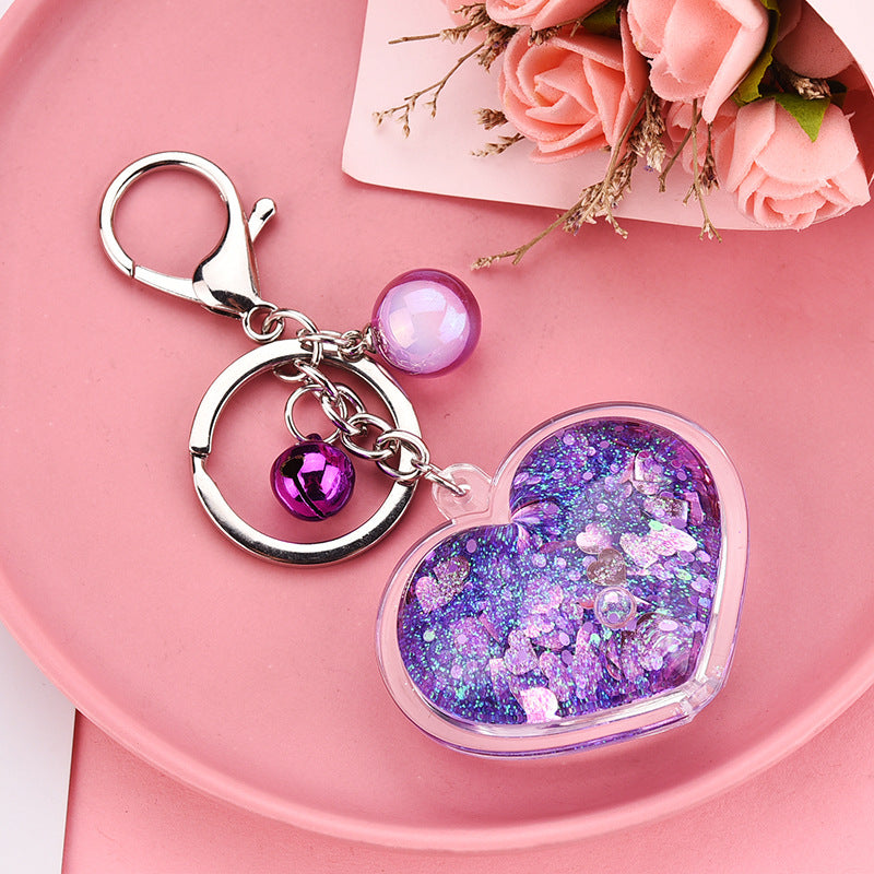 Wholesale Peach Heart Oil-in-oil Glitter Liquid Acrylic Keychain